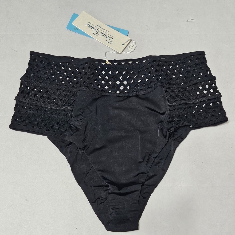Beach Bunny Hayden High Waist Bikini Bottom Black Crochet B18110B9 XXL NEW